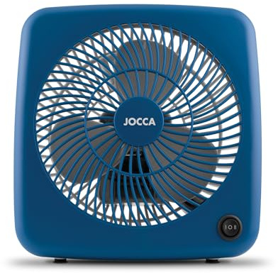 Jocca - Ventilador Pórtatil de Suelo o Mesa| 5 Aspas| 3 Velocidades| Apagado Automático| Temporizador| Box Fan| Antivuelco| 30cm Diámetro| Hogar u Oficina| (30W Azul)