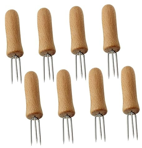 POPETPOP Lot de 8 Fourchettes Porte-épis de Maïs en Acier Inoxydable pour Barbecue Support pour Brochettes Poignée Confortable