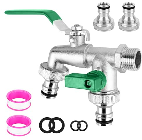 DMJSD Brass Garden Tap With 1/2 inch Double Water Faucet and 4 X3/4 inch Ball Valve Outlet Kit for Household Industry Outdoor Use