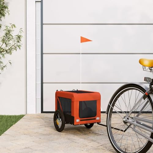 LAPOOH Rimorchio da Bici per Cani Arancione e Nero Oxford e Ferro,Rimorchio da Bici per Cani,Rimorchi per Bicicletta per Cani-93907