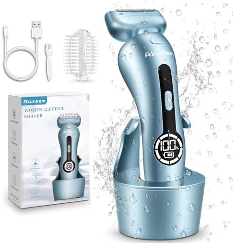 Rasoi elettrici da donna per gambe Bikini Trimmer Rasoio elettrico per le donne Ascelle Capelli pubblici Ricaricabile Rasoio da donna Bagnato Asciutto Uso indolore Senza fili con testa staccabile (blu
