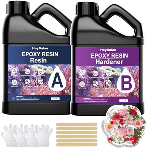 Epoxy resin kit, 1896ml/64oz epoxy resin set beginners, 1:1 ratio professional quality crystal clear low odor epoxy resin glue for DIY art, jewelry, coasters, table tops, wood (1896ML)