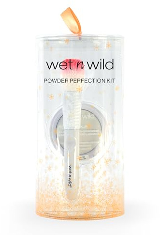 Wet n Wild Powder Perfection Kit, Clarifying Setting Powder and Powder Brush Make up Set, Long-Lasting Face Powder, Enriched with Hyaluronic Acid and Vitamin E, and a Soft-Bristle Makeup Brush