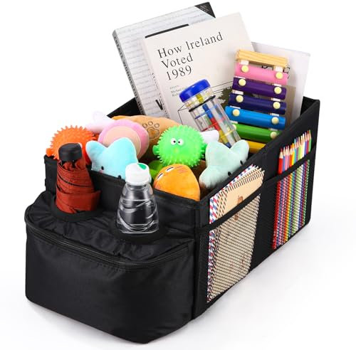 LEAZZLE Auto Organizer Rücksitz, Autositz Organizer Kinder Faltbar mit Getränkehalter, Auto Zubehör Innenraum für Kofferraum, Vorder und Rücksitz, Beifahrersitz Organizer für Spielzeug, Bücher, Snacks