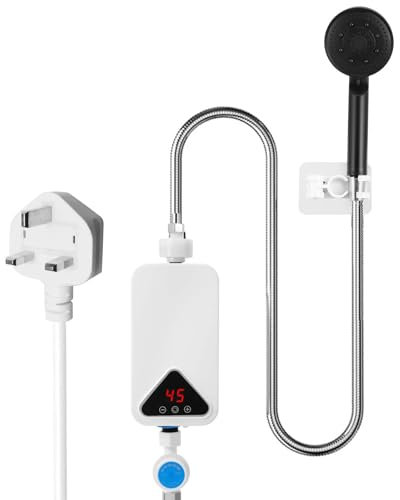 Mini Electric Water Heater, 220V 5500W Electric Tankless Water Heater Rapid Heating with LCD Digital Display and Touch Buttons, Tankless Water Heater (A)