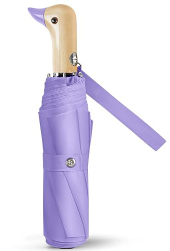 Natuquebrela Folding Duck Umbrella Cute - Duck Head Wooden Handle Sturdy Wind Resistant Umbrellas Auto Open Close Packable Travel Pretty Child Umbrella