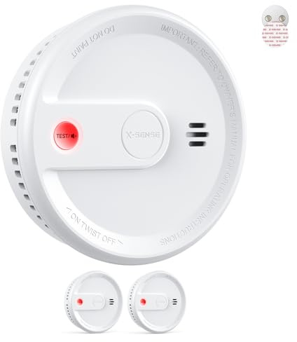 X-Sense 2 detectores de humo con batería de 10 años, con soporte magnético, en espera sin parpadeo LED, botón de prueba/silencio, ultrafino, XS0G-SN