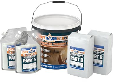 Drybase TS-PLUS Tanking Slurry Kit (12 KG) | Polymer Enhanced Waterproofing Cement for Damp Walls, Basements, Water Features | For Above-Ground & Basements, Masonry & Concrete