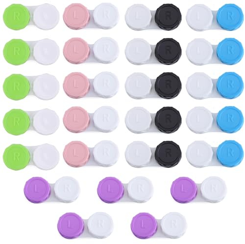 Girejujon 25-Pack Colored Contact Lens Storage Box with Left/Right Markings, Compact and Portable for Travel