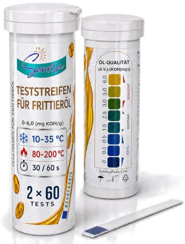 Sunrisa Deep Fryer Oil Test Kit for Home Kitchens, Food Trucks & Restaurants – Fast 30-Second Results – Test Hot or Cold Oil – 120 Cooking Oil Test Strips in 2 Stay Fresh Tubes