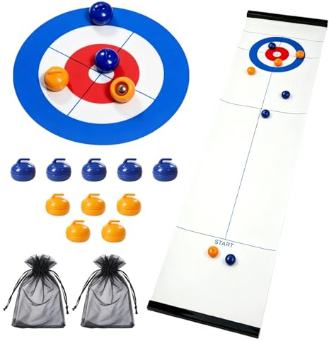 Atomvia Tabletop Curling Game Set, Portable Curling Board Game with 10 Stones, Folding Curling Mat & Storage Bag, Family Indoor Game for Kids & Adults Easy Setup