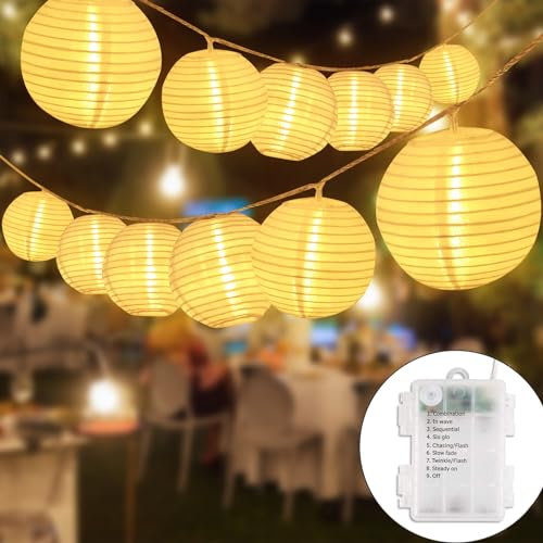 SALCAR 10 M batterie Guirlande Lumineuse 40 LEDs Étanche Lampe Lanterne, Guirlande Lampions LED Imperméable Lumières Féériques de Décoration Pour Jardin Fête Noël Halloween Décoration - Blanc Chaud