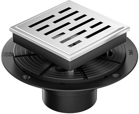 Neodrain Square Shower Drain, 4 inch Stainless Steel 304 Grate and PVC Drain Body, Brick Pattern Grate with Brushed Nickel Finish, Kit Includes Hair Trap/Strainer,Lifting Hook and PVC Drain Base
