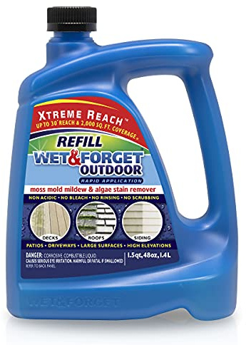 Wet & Forget Outdoor Moss, Mold, Mildew, & Algae Stain Remover Multi-Surface Cleaner, Xtreme Reach Hose End Refill, 48 Fluid Ounces