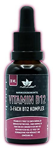 naturalie® - Vitamin B12 Tropfen hochdosiert mit 400 µg pro 2 Tropfen | ohne Alkohol | 3-Fach Komplex mit Adenosylcobalamin, Hydroxycobalamin und Methylcobalamin | ca. 900 Tropfen - 30ml
