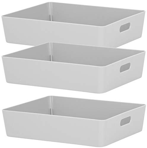 3x Ordnungsboxen - 6 cm hoch - GRAU - 25x20x6cm - 2,6 Liter - DINA5 Ordnungskorb - Schubladenorganizer Schublade - Organizerbox - Ordnungssystem Kunststoff - Aufbewahrung Bad Korb Schrank Schreibtisch