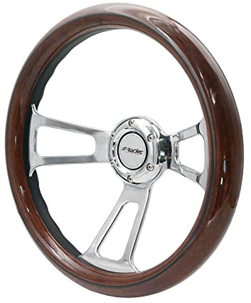 Simoni Racing Universal Lenkrad Sella - Schwarz PU/Holzoptik/Chrom - Durchmesser 350mm