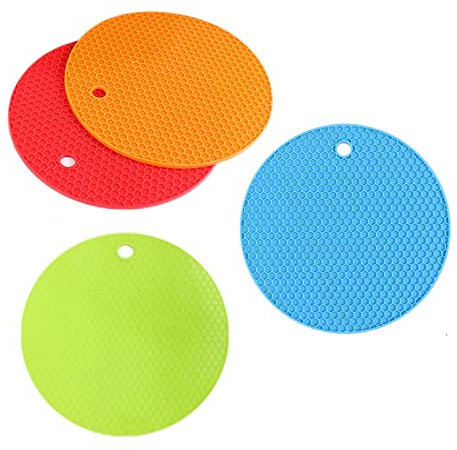 4 Piezas Salvamanteles de Silicona, Redondo Estera Antideslizante Resistente Al Calor, Silicone Titular de la Olla Multiusos para Aislamiento, Asar, Hornear