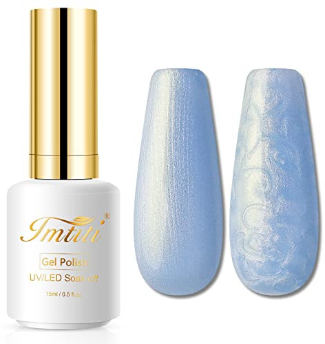 Imtiti Pearl Gel Nail Polish, 0.5 Fl Oz Sky Blue Glitter Drawing Gel With Shell Thread Shimmer, Mermaid Soak Off UV LED for Home DIY Nail Art Manicure Salon