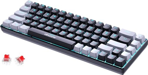abucow 68-Key Mechanical Keyboard with Blue Backlight 60% Gaming Keyboard Black-Gray Keycaps - Red Switches for a Premium Typing and Gaming Experience on PC and Mac (Black-Gray)