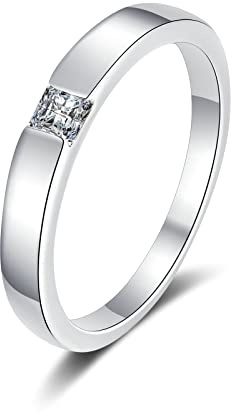 Epinki Mujer y Hombre Plata de Ley 925 Solitario Redondo Simple Moissanita 0.3ct Anillos para Boda Joyería Tamaño 22