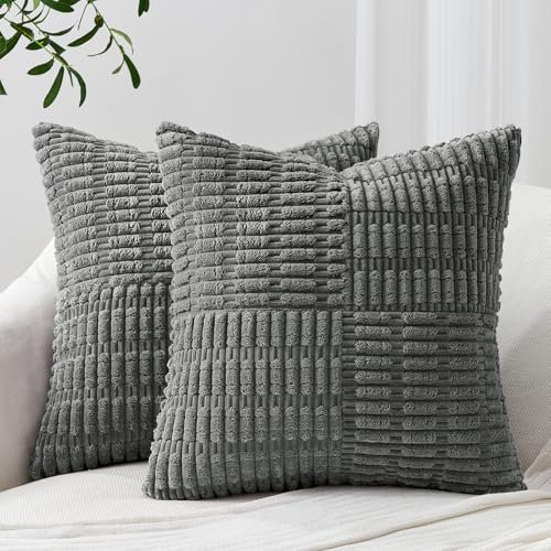 Topfinel 2er Set 45x45 cm Kordsamt Kissenbezüge Moderne Kissenhüllen Dekorative Sofakissen Dekokissen Weicher Zierkissenbezug Für Wohnzimmer Sofa Schlafzimmer Boho Dekor Grau