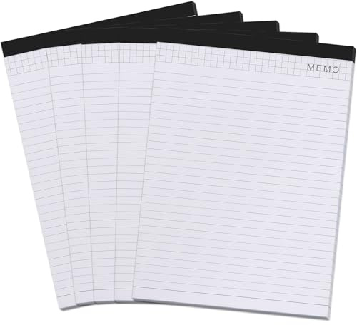 Marte Vanci Lot de 5 blocs de papier ligné A4 de 8 mm rechargeables pour bloc-notes, conférencier - 40 feuilles par paquet - Pour l'école, le bureau, la maison