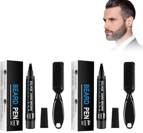2 Stück Bartfüllerstift, Bart Farbe und Bartfüller zum Füllen, Beard Oil, Wasserfester Bartstift für Herren, Füllen und Definieren Sie Ihren unregelmäßigen Bart mit dem Bartstift, Schwarz