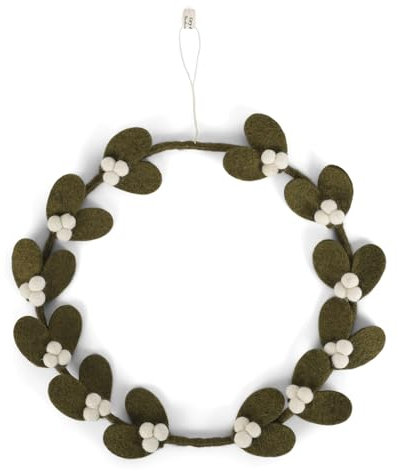 Gry & Sif Ghirlanda per porta, corona di vischio, decorazione in feltro, fatta a mano, commercio equo, ghirlanda da appendere come decorazione natalizia, idea regalo, decorazione senza tempo,