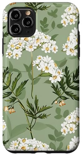 iPhone 11 Pro Max Sage Green Yarrow Flowers and Green Leaves Case
