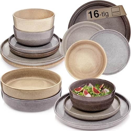 SÄNGER Kairo | Tafelservice 16 teilig, Steingut Geschirr Set 4 Personen, 4x Teller 4x Dessertteller 4x Schalen 4x Pastaschalen Geschirrset & Schale mehrfarbig, Teller Set mix | VALUE COLLECTION