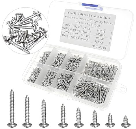Eiflayn Vis à Tête Ronde,1600 Pièces Vis à Bois M2 à Empreinte Cruciforme,Vis Autotaraudeuses Acier au Carbone,Vis à Tête Cruciforme,Conviennent pour Habitations,Appareils,Voitures,Bâtiments