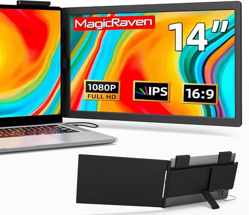 MAGICRAVEN Tragbarer Monitor für Laptop, 14 Zoll FHD 1080P IPS Bildschirm Laptop Monitor Erweiterung Dual Screen, Portable Monitor14-16 mit USB-C/HDMI Anschluß, Plug & Play für Windows, Mac, Android