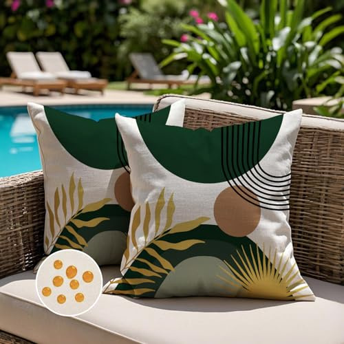 Jayusaror Fundas de Cojine 40x40 Exterior Impermeable Verde Bohemia Geométrica Abstracta Moderno Cuadrada Decorativos Primavera Verano Sofa Fundas de Almohada para Sofá Jardín Juego de 2
