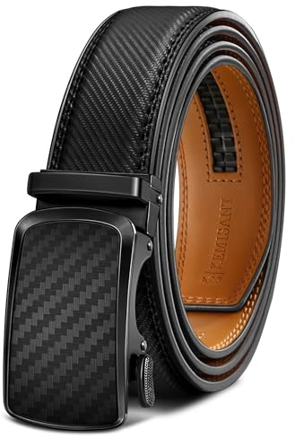 KEMISANT Ratchet bälte, bälte herr justerbart skjutbälte som gåva 35 mm, passar till kostymbyxor, fritidsbyxor och jeans, Svart 6681, 120cm/30-40W