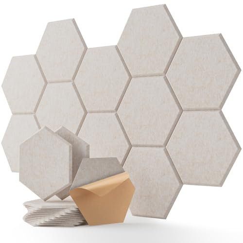 Soundsbay Sound Proofing Panels 12 Pack Hexagon Self-Adhesive Soundproofing Foam High Density Acoustic for Recording Acoustic Treatment Sound Absorbing Panels 12 X 10 X 0.4