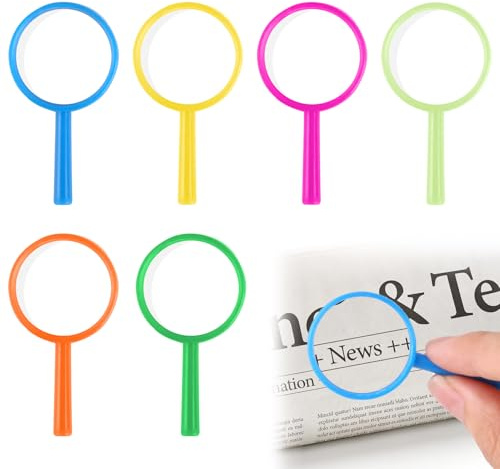 6Pcs Magnifying Glass Colorful Plastic Mini Handheld Magnifying Portable for Party Bags Fillers for Learning Science Class Reading Exploring Observation Crafts