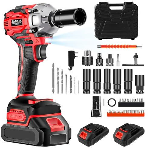 Llave de Impacto Inalámbrica, Pistola con llave de Impacto, taladro de impacto con 2 Baterías, Chave de impacto con dado de impacto, Atornillador Electrico para Camiones y Coches, Reparatur zu Hause