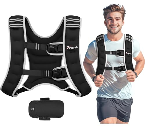 Fragraim Gewichtsweste für Damen und Herren – 12 kg Gewichtsweste mit reflektierenden Streifen, abnehmbare Handytasche, ideal für Gehen, Krafttraining, Laufen, Workout, Cardio – Schwarz