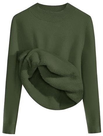 Zeagoo Women's Fleece Jumpers Thermal Crewneck Pullover Sherpa Fleece Lined Sweatshirt Casual Winter Warm Long Sleeve Thick Sweater Army Green L