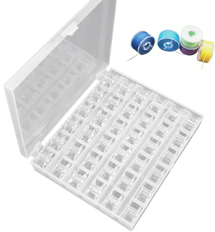JRILUO Set da 36 spolette per Macchina da Cucire con Scatola Trasparente. Rocchetti in plastica Ø 2 cm, Bobine universali CB, Adatti per Modelli Comuni di Macchine da Cucire