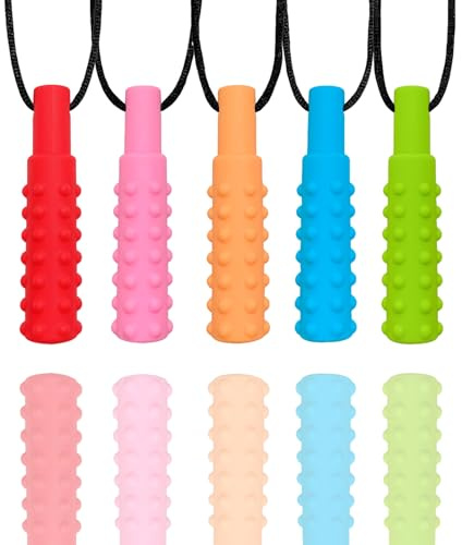 FITULABO Collar sensorial de silicona para masticar, paquete de 5 juguetes masticables para autismo, TDAH, SPD, alivio de la ansiedad y masticación motora oral para niños