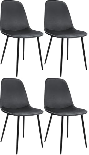 CLP Chaise de Salle à Manger, Lot de 4, rembourrées Maryam, Chaise de Cuisine avec Dossier, capacité 150 kg pour Cuisine, Salon et Chambre Couleur:Gris foncé;Matériel:Velours