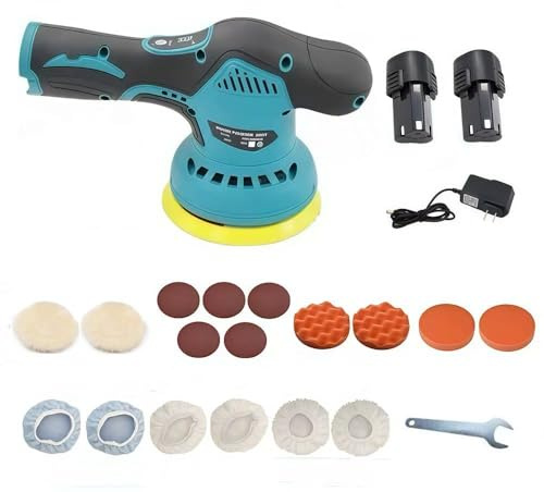 Mupsecer Cordless Car Buffer Polisher,5500RPM Cordless Car Polishing Machine with 2x21V Rechargeable tteries,21 PCS Attachments&8 Variable Speed,Polisher for Car Detailing Scratch Removing, Polishing