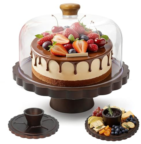 LZDMY Bandeja para Tartas de Madera, 2 en 1 Soporte Tablero de Alimentos