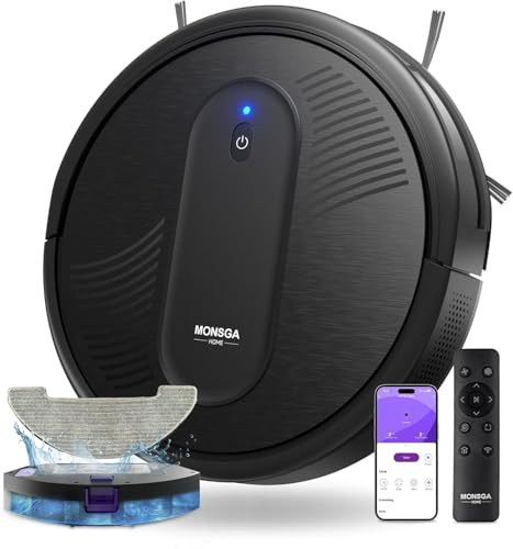 MONSGA Robot Vacuum Cleaner with Mop, 4000Pa Strong Suction, 3-in-1 Vacuuming and Mopping, 140-Min Runtime, 3.2 inch Ultra-Thin, APP/Remote/Voice Control for Hard Floors