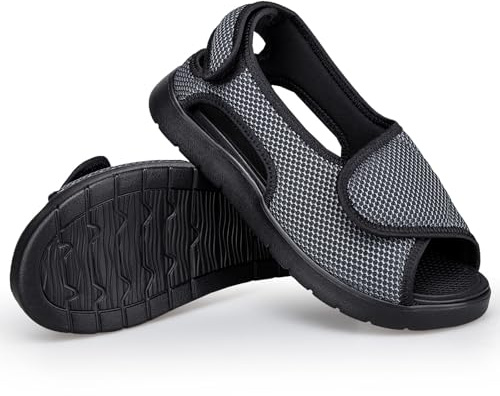 Zapatillas Diabéticos Mujer Sandalias de Ortopédica Hombre,Gris,40EU | Ajustables,Extra Anchas,Ligeras ,Zapatos de rehabilitación,Artritis Edema,Respirable