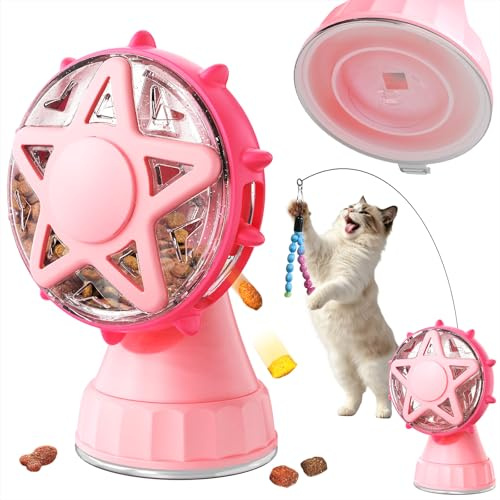 PETVENTURE Juguete de inteligencia para gatos, molino de viento, dispensador de comida giratorio 360° con ventosa, juguete interactivo para gatos contra el aburrimiento, alimentador lento para gatos y