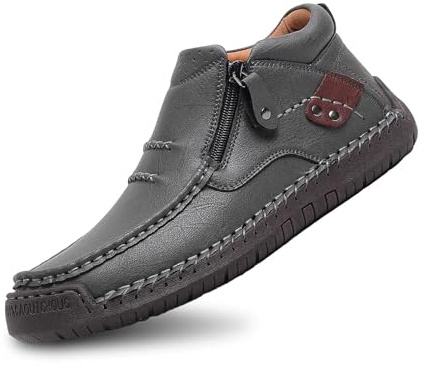 Zapatos Casuales sin Cordones para Hombre Parte Superior de Cuero Genuino cómodos Walking Shoes con Cremallera Lateral diseño versátil para Uso Diario Jeans y Pantalones Informales
