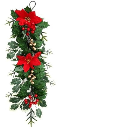 Julstjärna väggdekor 50 cm nordisk hängande | Festlig julstjärna och tall, röda bär accenter, helgdagar, 50 cm längd, vägg eller räcke montering